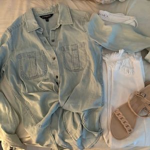 Light, faded Denim Jean button up shirt Express XS